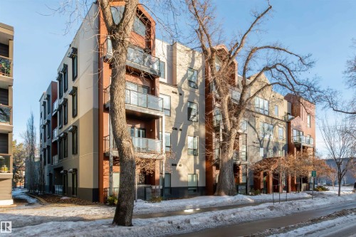 Snow covered building with a view of apartment building / complex - 105 10006 83 Avenue, Edmonton, AB - Outdoor With Facade