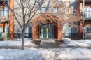 Snow covered property entrance with french doors - 105 10006 83 Avenue, Edmonton, AB  - Outdoor 