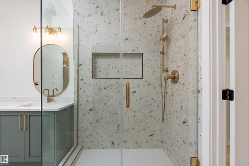 Full bathroom featuring a stall shower and vanity - Edmonton, AB - Indoor Photo Showing Bathroom