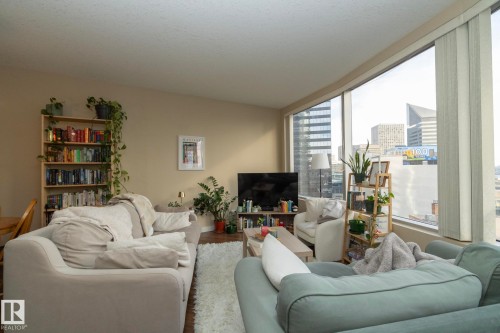 Living room with wood finished floors - 1004 10136 104 Street, Edmonton, AB - Indoor Photo Showing Living Room