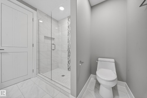 Bathroom featuring a stall shower and recessed lighting - 416 61 Festival Way, Sherwood Park, AB - Indoor Photo Showing Bathroom
