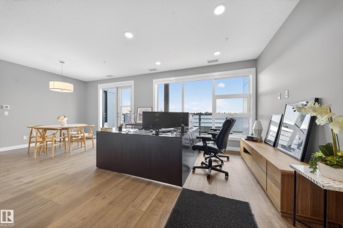 Office area featuring light wood-style floors and recessed lighting - 416 61 Festival Way, Sherwood Park, AB - Indoor Photo Showing Office