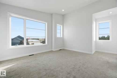 Empty room featuring light colored carpet and healthy amount of natural light - 17108 2 Street, Edmonton, AB - Indoor Photo Showing Other Room