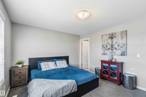 Bedroom featuring carpet, a textured ceiling, and multiple windows - 1908 25 Street, Edmonton, AB - Indoor Photo Showing Bedroom