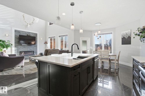 1333 Graydon Hill Way, Edmonton, AB - Indoor Photo Showing Kitchen With Fireplace With Upgraded Kitchen