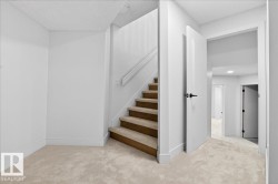 Stairway featuring baseboards and carpet - 
