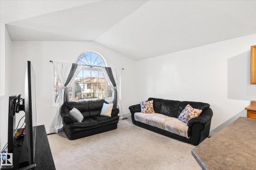 Living room with light carpet and baseboards - 3015 49, Beaumont, AB - Indoor Photo Showing Living Room