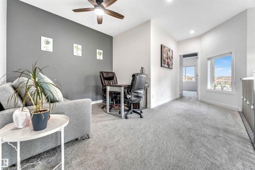 Office space featuring carpet floors, ceiling fan, and recessed lighting - 1522 17 Avenue, Edmonton, AB - Indoor