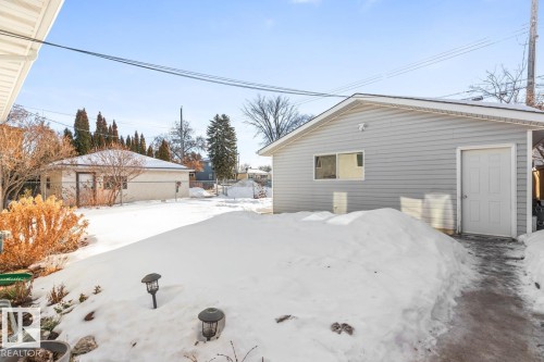 View of oversized double garage from the backyard. - 8707 Strathearn Drive, Edmonton, AB - Outdoor