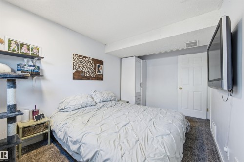 Bedroom featuring dark colored carpet - 848 Millbourne Road E, Edmonton, AB - Indoor Photo Showing Bedroom