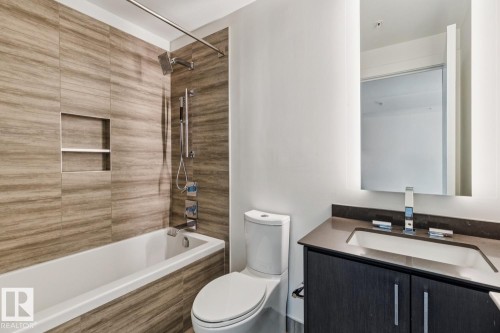 Full bath featuring shower / bath combination and vanity - 3104 10360 102 Street, Edmonton, AB - Indoor Photo Showing Bathroom