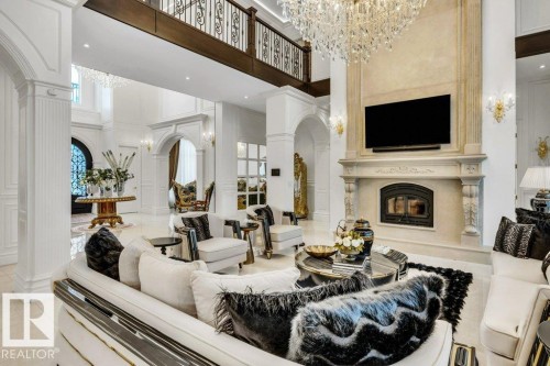 211 Windermere Drive, Edmonton, AB - Indoor Photo Showing Living Room With Fireplace