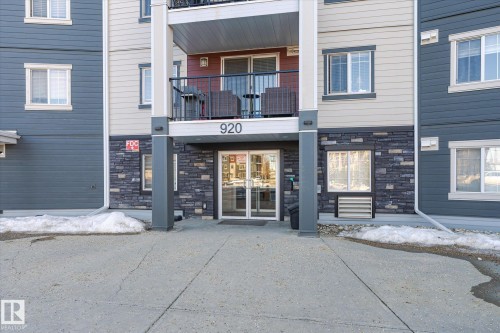 View of exterior entry featuring stone siding - 224 920 156 Street, Edmonton, AB - Outdoor With Facade