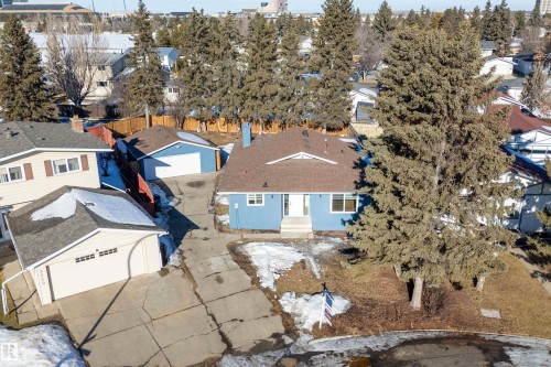 Snowy aerial view featuring a residential view - 17116 81 Avenue, Edmonton, AB - Outdoor