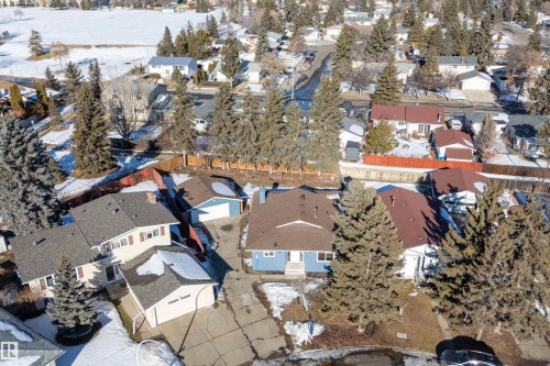 Snowy aerial view with a residential view - 17116 81 Avenue, Edmonton, AB - Outdoor With View
