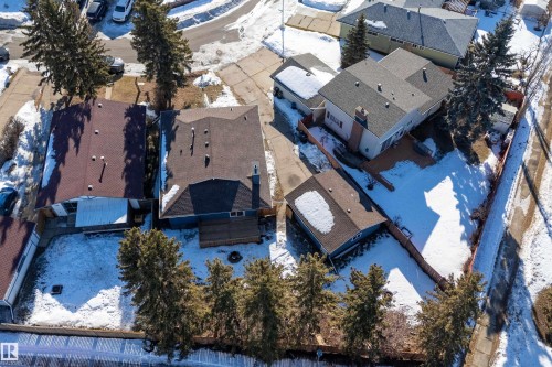 Snowy aerial view with a residential view - 17116 81 Avenue, Edmonton, AB - Outdoor With View
