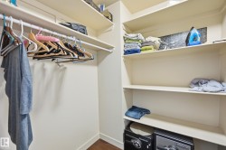 Walk in closet featuring dark wood-type flooring - 