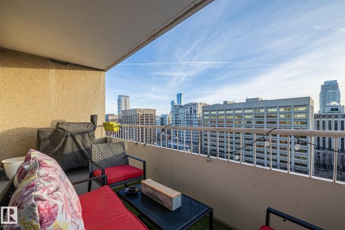 Balcony with a city view - 1502 9909 110 Street, Edmonton, AB - Outdoor With Exterior