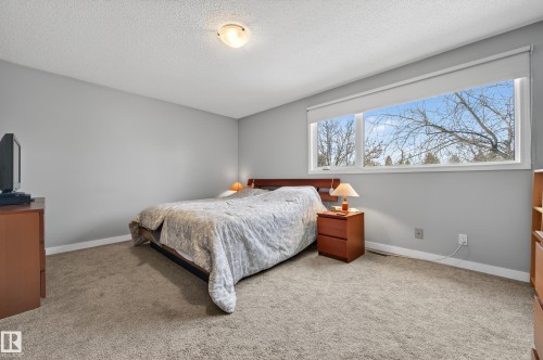 Bedroom featuring light colored carpet and a textured ceiling - 9215 Ottewell Road, Edmonton, AB - Indoor Photo Showing Bedroom