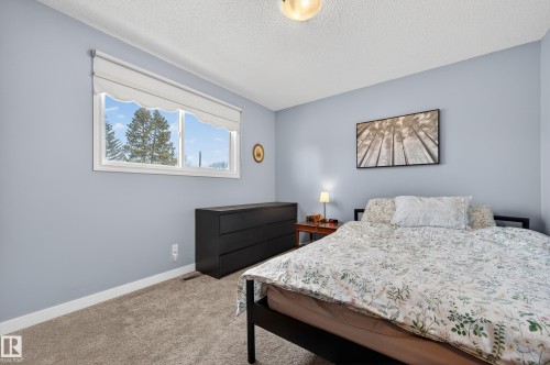Bedroom featuring carpet floors and a textured ceiling - 9215 Ottewell Road, Edmonton, AB - Indoor Photo Showing Bedroom
