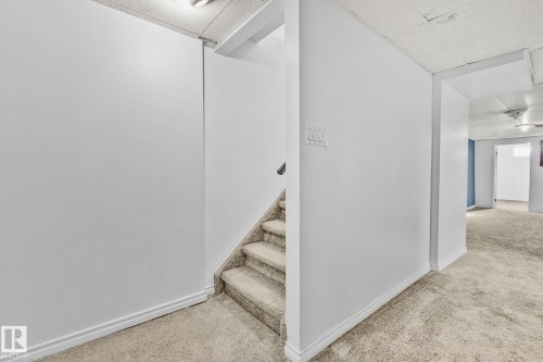 Stairs featuring a drop ceiling and carpet - 4631 126 Avenue, Edmonton, AB - Indoor Photo Showing Other Room