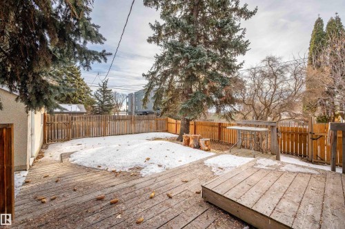 Wooden terrace featuring a fenced backyard - 6803 112A Street, Edmonton, AB - Outdoor With Deck Patio Veranda