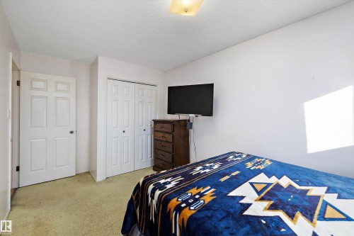 Bedroom featuring light carpet, a textured ceiling, and a closet - 12117 91 Street, Edmonton, AB - Indoor Photo Showing Bedroom