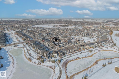 Snowy aerial view with a residential view - 167 Bremner Crescent, Fort Saskatchewan, AB - Outdoor With View