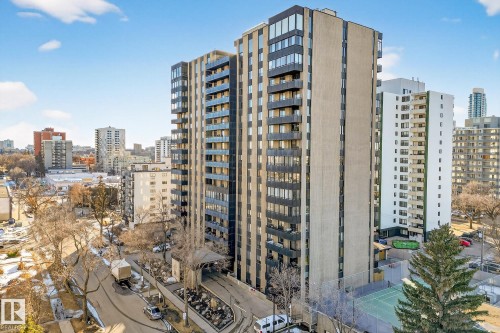 View of building exterior with a view of city - 1502 10160 115 Street, Edmonton, AB - Outdoor With Facade