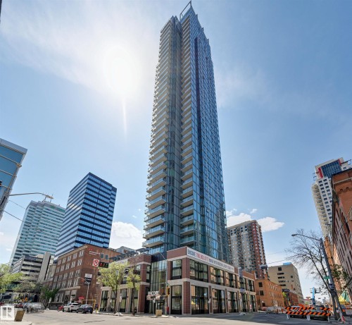 View of building exterior with a view of city - 3300 10180 103 Street, Edmonton, AB - Outdoor With Facade