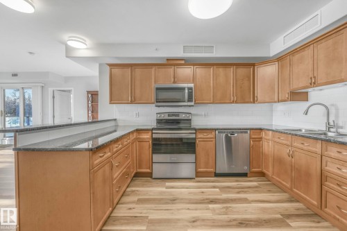 202 9707 106 Street, Edmonton, AB - Indoor Photo Showing Kitchen With Double Sink
