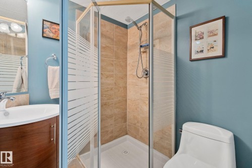 Full bath with vanity and a shower stall - 4231 39 Avenue, Leduc, AB - Indoor Photo Showing Bathroom