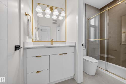 Bathroom with vanity and a stall shower - 132 29 Street, Edmonton, AB - Indoor Photo Showing Bathroom