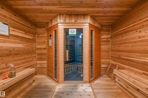 Relaxing sauna / steam room featuring wooden ceiling and wood walls - 422 7909 71 Street, Edmonton, AB - Indoor Photo Showing Other Room