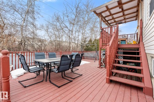 Deck with stairway and outdoor dining area - 13148 151 Avenue, Edmonton, AB - Outdoor With Deck Patio Veranda With Exterior
