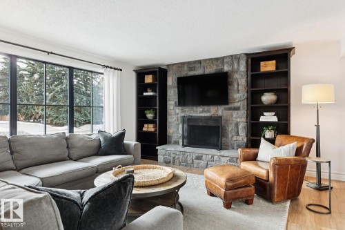 15504 Rio Terrace Drive, Edmonton, AB - Indoor Photo Showing Living Room With Fireplace