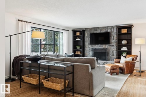 15504 Rio Terrace Drive, Edmonton, AB - Indoor Photo Showing Living Room With Fireplace