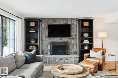 15504 Rio Terrace Drive, Edmonton, AB - Indoor Photo Showing Living Room With Fireplace