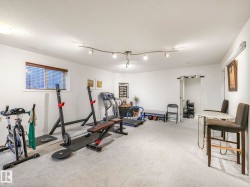 Workout area with carpet flooring - 