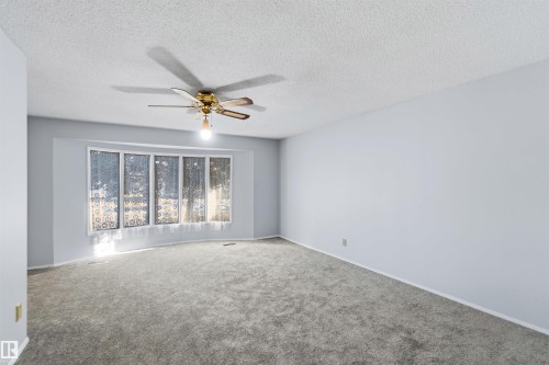 Spare room featuring carpet flooring, a ceiling fan, and a textured ceiling - 135 Humberstone Road, Edmonton, AB - Indoor Photo Showing Other Room