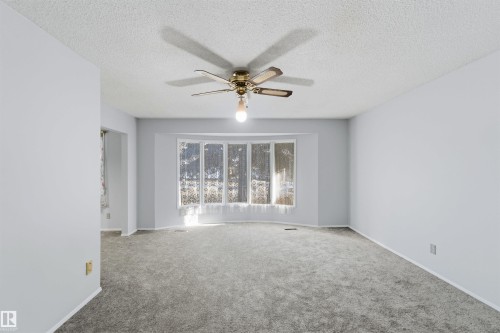 Unfurnished room featuring carpet flooring, ceiling fan, and a textured ceiling - 135 Humberstone Road, Edmonton, AB - Indoor Photo Showing Other Room