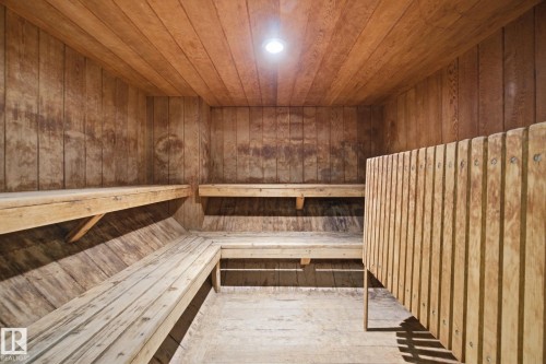 Relaxing sauna featuring wooden walls, wood ceiling, and recessed lighting - 1312 13910 Stony Plain Road, Edmonton, AB - Indoor Photo Showing Other Room