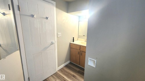 Bathroom featuring dark wood-type flooring and vanity - 12139 81 Street, Edmonton, AB - Indoor Photo Showing Other Room