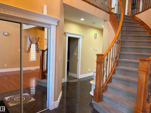 Staircase featuring granite floors and recessed lighting - 816 Wildwood Crescent Nw, Edmonton, AB - Indoor Photo Showing Other Room