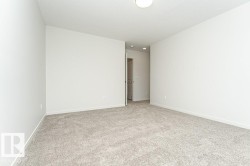 Unfurnished room with light colored carpet and baseboards - 