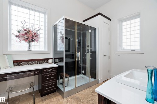 Bathroom with vanity and a shower stall - 169 Callaghan Drive, Edmonton, AB - Indoor Photo Showing Bathroom