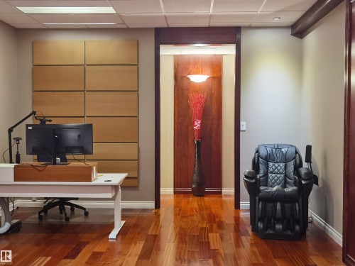 Office featuring wood finished floors and a paneled ceiling - 169 Callaghan Drive, Edmonton, AB - Indoor Photo Showing Office