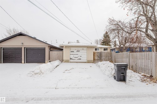 View of front of home with an outbuilding and a garage - 6048 105B Street Nw, Edmonton, AB - Outdoor