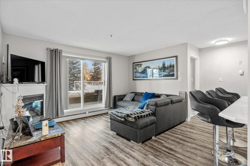141 17447 98A Avenue, Edmonton, AB - Indoor Photo Showing Living Room With Fireplace