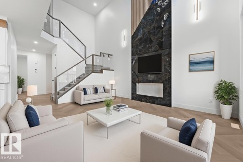 3602 44 Avenue, Beaumont, AB - Indoor Photo Showing Living Room With Fireplace